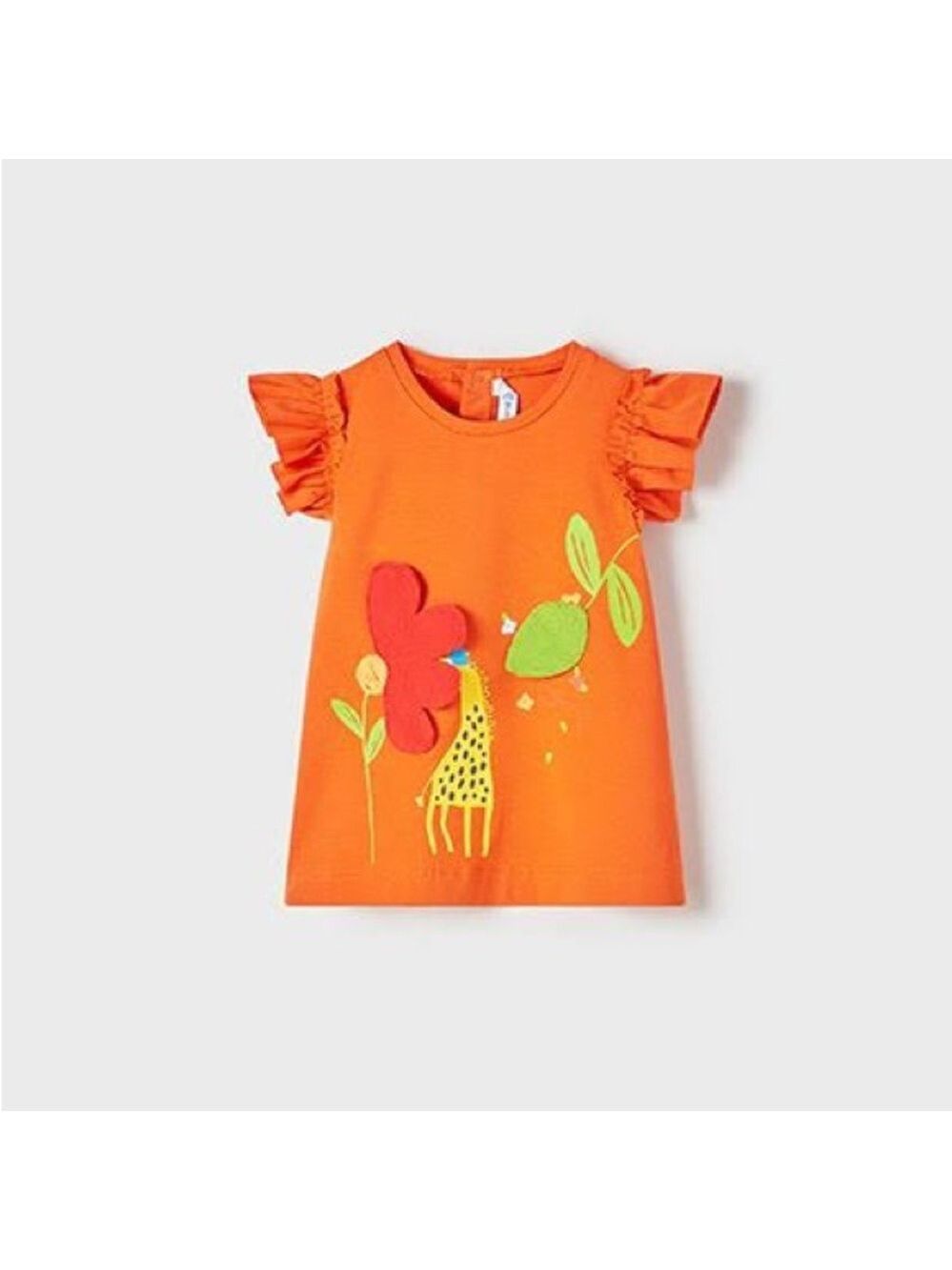 Size 18 months Mayoral Bright Orange Tee with Giraffe and Floral Motif